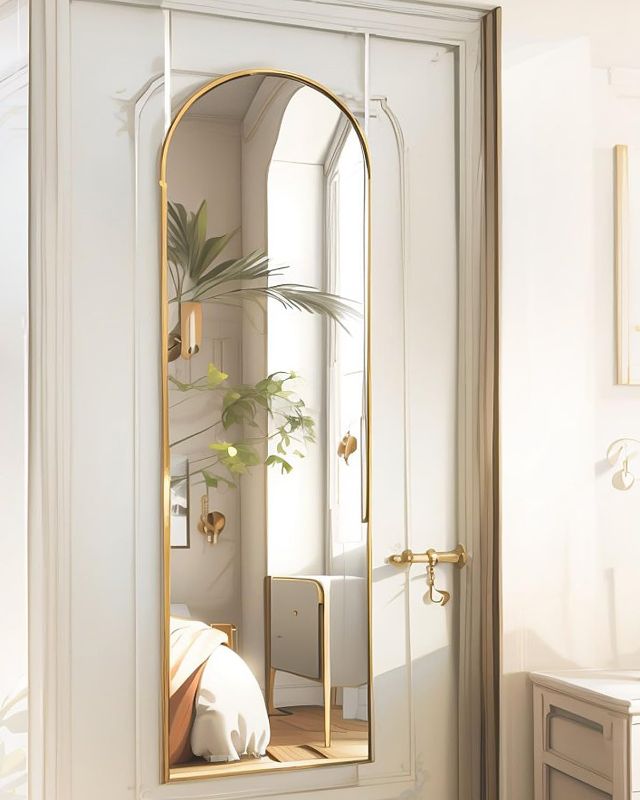Photo 1 of Full Length Mirror Over The Door, 14"x 48" Arched Vertical Wall Mirror for Full Body, Hanging Door Mirror, Gold