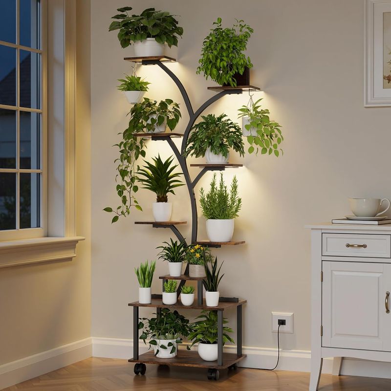 Photo 1 of Plant Stand Indoor with Grow Lights, 50" Tall 8-Tier Plants Shelf, S-shaped Metal Plant Flower Rack Display Holder for Living Room, Corner Large Planter Shelves For Patio, Wall