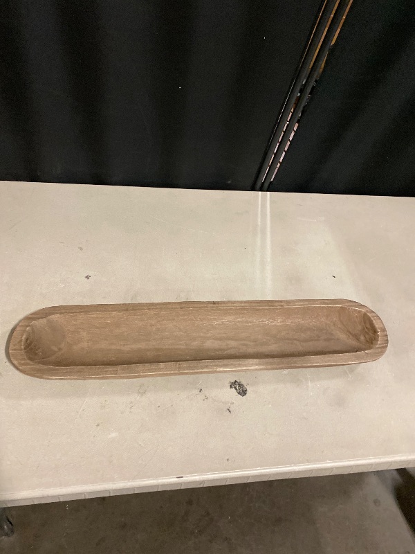 Photo 1 of Wooden Dough Bowls Decorative?Rustic Bread Long Bowls Decor Wood Tray, Hand Carved for Table Centerpiece Decor, Home Decor(30 * 6 * 2 inch Brown)