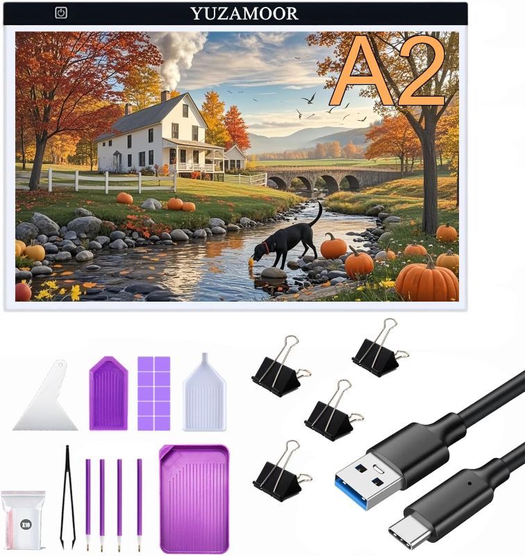 Photo 1 of A2 Large Tracing LED Light Pad Kits for Diamond Art, Sketching, Painting - Adjustable Brightness, Sketching, Tracing - USB Powered DIY Diamond Art Light Box with Bead Storge Container, Pens, Clips