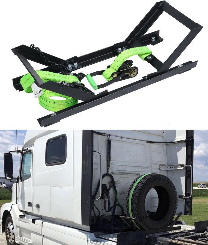 Photo 1 of Semi Truck Spare Tire Rack Spare Tire Holder Spare Tire Carrier V2.0 Base Reinforcement Orange or Green