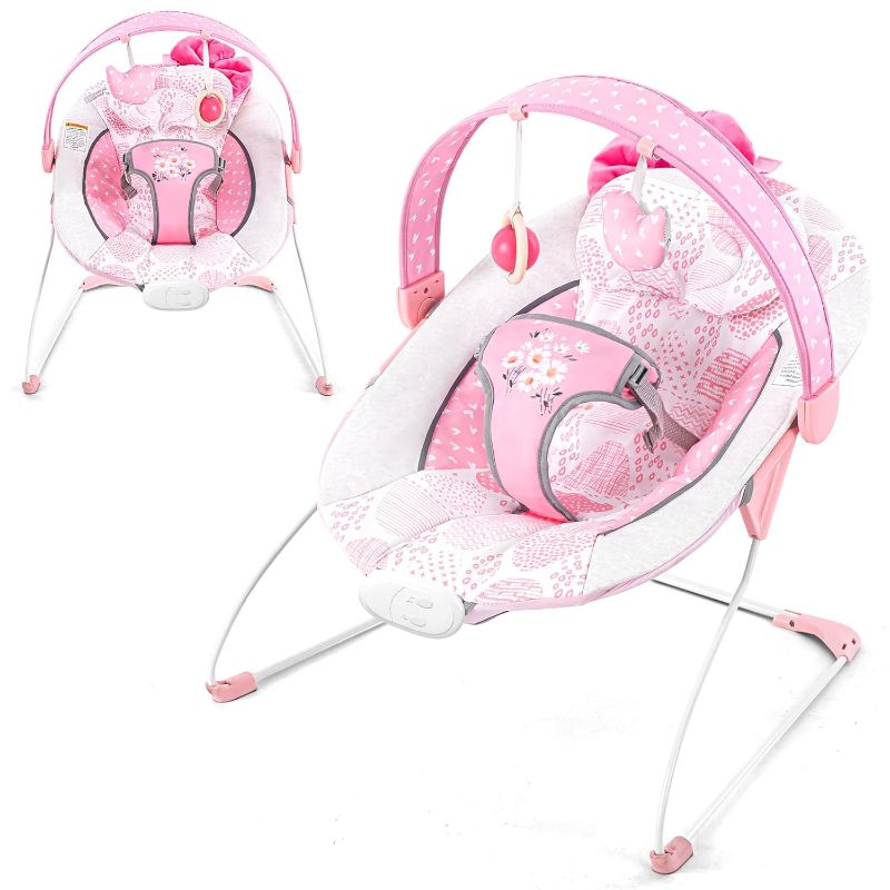 Photo 1 of Baby Bouncer, Portable Infant Bouncer, Adjustable and Foldable Baby Rocker with Vibrations,Baby Bouncer Seat for Baby 0-6 Months 6-20 lbs Indoor & Outdoor Use