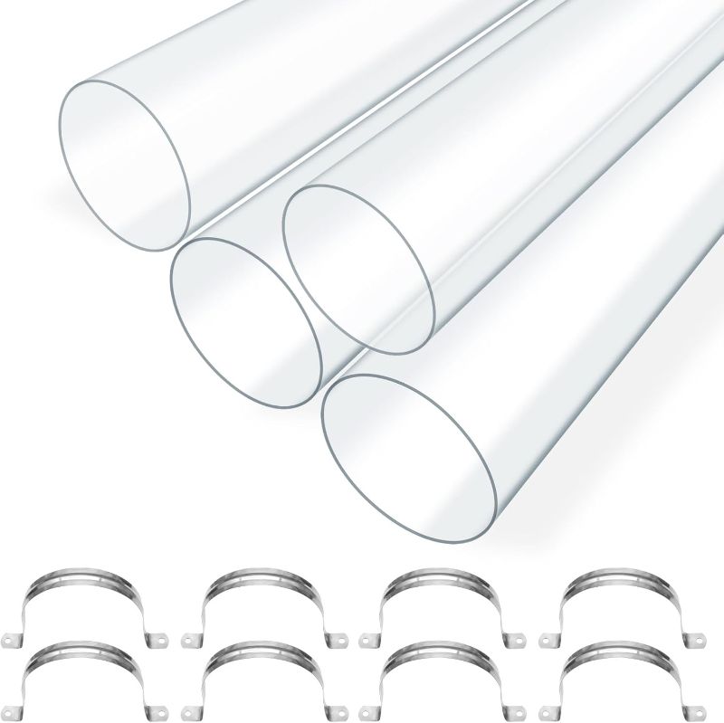Photo 1 of Clear Pc  4" x 36" Long with Stainless Steel Hangers, 8PK Rigid Tubing with Heavy Duty U Bracket, Hose for Woodworking Tool, Dust Collection System, Bird Feeder