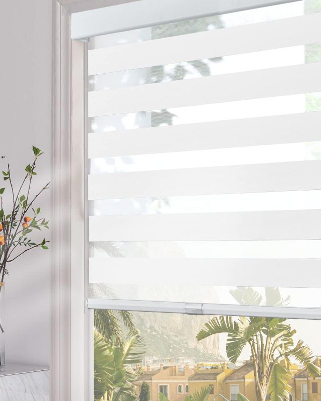 Photo 1 of Persilux Cordless Zebra Blinds for Windows (30" W x 64" H, White) Light Filtering Zebra Shades for Indoor Windows, Sheer Shades Thermal Insulated Blinds with Upgraded Cassette, Window Shades for Home