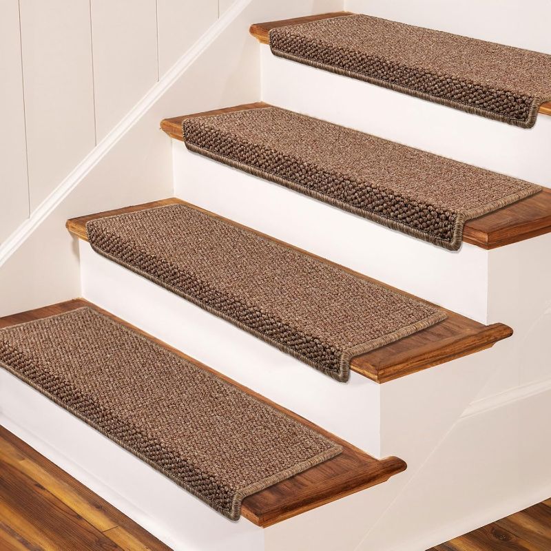 Photo 1 of Bullnose Carpet Stair Treads, Non Slip Stair Treads for Wooden Steps Indoor, Stair Runner, Soft Stair Rugs for Pets, Edging Stair Protectors, Washable, 29.5"x9.5"x1.5" 7pcs, Camel Brown
