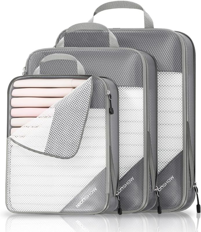 Photo 1 of 3 Set Compression Packing Cubes for Travel - Compressible, Lightweight, and Space-Saving Packing Cubes, Travel Essentials for Women, Grey