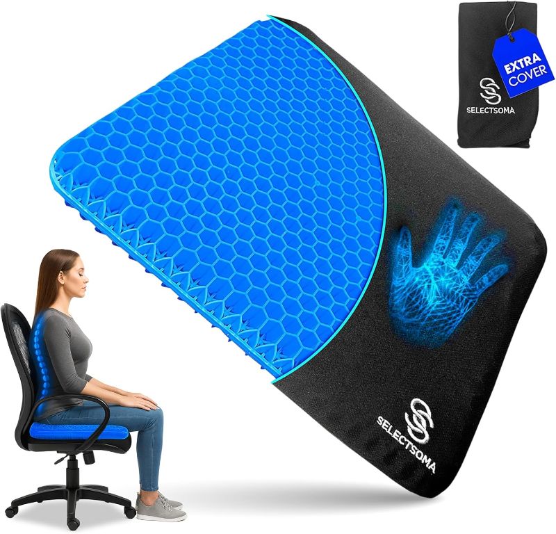 Photo 1 of SelectSoma Double-Thick Gel Seat Cushion for Long Sitting Pressure Relief for Back, Sciatica, Coccyx, Tailbone Pain - Cushion for Office Chair, Wheelchair, Car & Truck, Patio Chairs - Egg Seat Pad