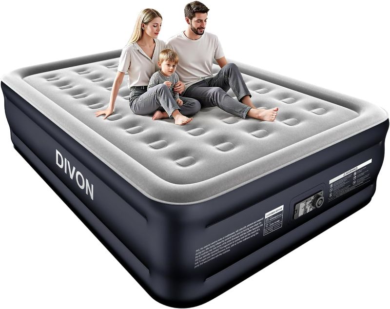 Photo 1 of DIVON Queen Air Mattress with Built in Pump Raised, 2 Min Self Inflatable Mattress, 18’’ Blow up Mattress for Adults, 660 LBS Portable Air Bed for Guest, Camping, Travel & Floor, Dark Blue