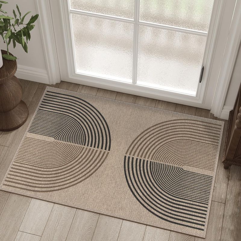Photo 1 of Easy Jute Rainbow Entryway Rug, 2x3 Washable Non-Slip Indoor Outdoor Doormat, Neutral Boho Farmhouse Small Kitchen Rug Modern Abstract Throw Rugs for Entrance Bedroom Bathroom