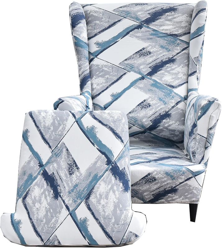 Photo 1 of CRFATOP Printed Wing Chair Slipcovers 2 Piece Stretch Wingback Chair Cover Spandex Fabric Wingback Armchair Covers with Elastic Bottom for Living Room Bedroom Wingback Chair,25
