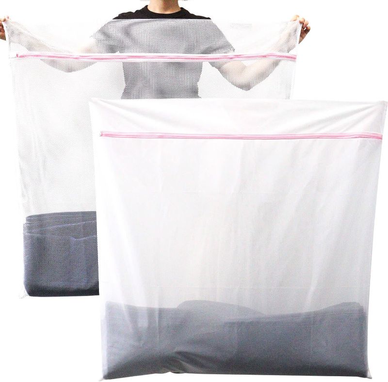 Photo 1 of Extra Large Mesh Laundry Bags Washing Bag 2Pack Delicates Bag and Zipper Laundry Bag Jumbo for Washing Machine Large Mesh Bags for Blankets, Bedding, Coats, Toys (2PCS-XXXL)