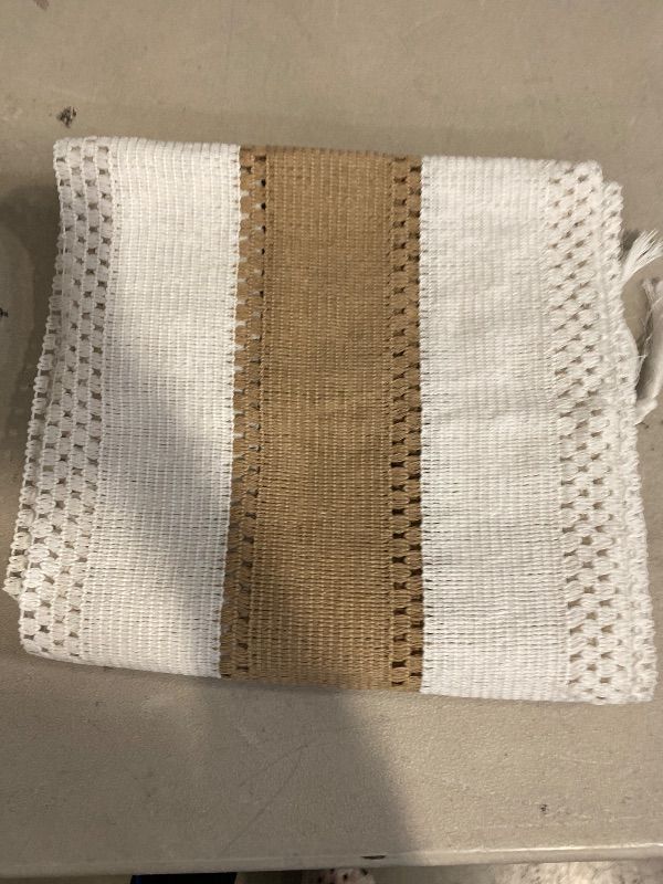 Photo 1 of FEXIA Boho Table Runner for Thanksgiving Fall Home Decor with Tassels 72 Inches Long Pottery barn Furniture Farmhouse Rustic Macrame Burlap Table Decoration for Living Room (12x72 Inches)