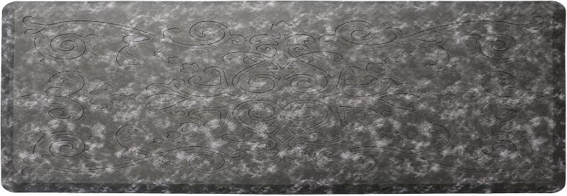 Photo 1 of J&V TEXTILES Medallion Embossed Cushioned Anti-Fatigue Kitchen Floor Mat - Thick Non-Slip Waterproof Heavy Duty Foam Standing Rug (Charcoal Gray, 17" X 60")