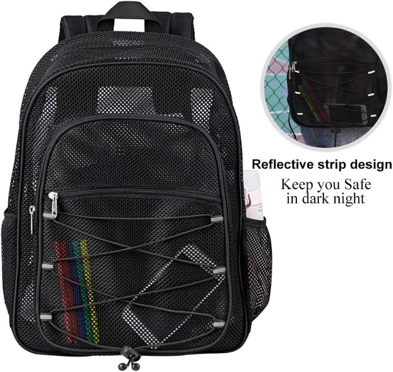 Photo 1 of Heavy Duty Mesh Backpack, See Through College Backpack, Semi-transparent Mesh Bookbag with Bungee and Comfort Padded Straps for Commuting, Swimming, Beach, Outdoor Sports