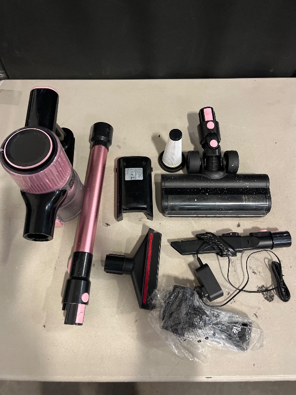 Photo 1 of Cordless Vacuum Cleaner, 8 in 1 Powerful Suction Lightweight Vacuum Cleaner for Home, LED Display, 3 Suction Modes, 45Mins Detachable Battery Vacuum for Hard Floor Carpet Pet Hair, Pink