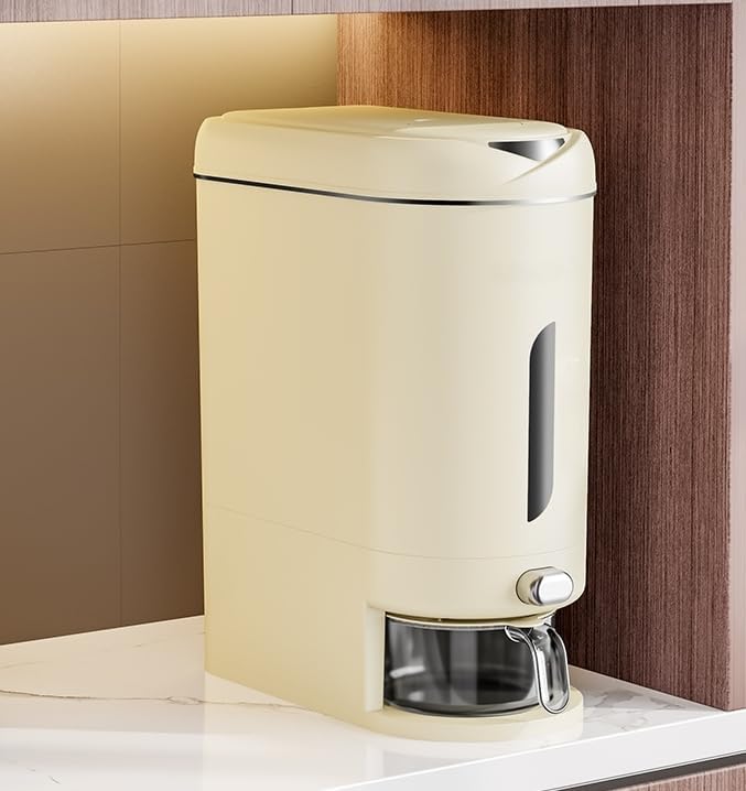 Photo 1 of IEEK Rice Dispenser 25 Lbs,Large Cereal Dry Food Storage Containers Rice Storage Container Sealed Moisture Proof with Measuring Cup for Kitchen Pantry Household, White