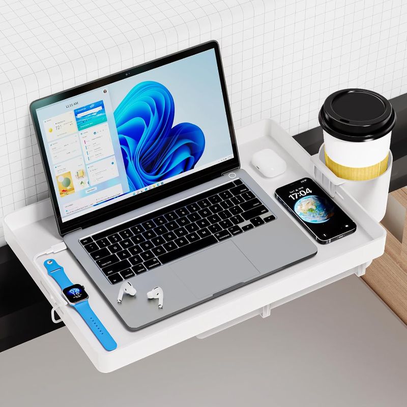 Photo 1 of Bedside Shelf for Top Bunk Bed, Bedroom Dorm Room Essential Nightstand for College Student, White Bunk Bed Tray Table with Reliable 40LBS Capacity, Bed Shelf with Large Removable Cup Holder (Updated)