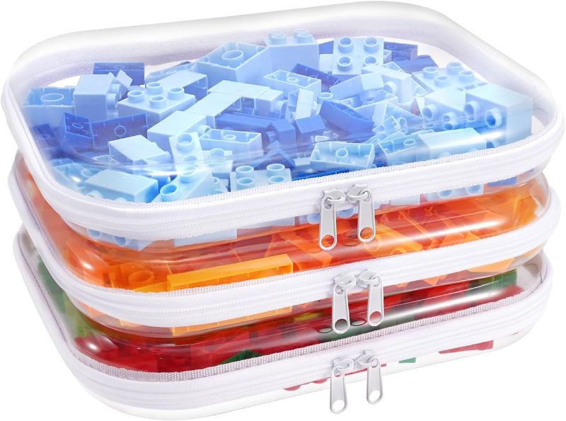 Photo 1 of Clear Hard Plastic Zipper Case,Transparent Double Zippers Hard Pouch with 3pcs,Portable Travel Organizer Bin for Toy Storage