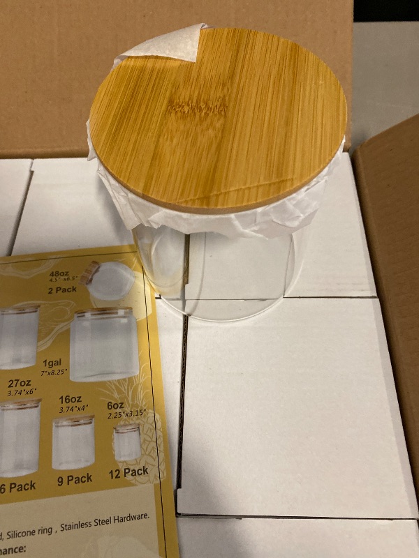Photo 1 of Glass Jars with Bamboo Lids (16oz in 9 Pack), Food Jars and Canisters Sets with lids, Food Storage Jars with Airtight Lids, Glass Pantry Jars