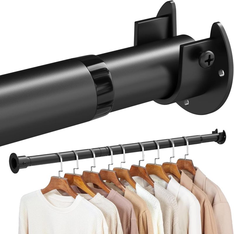 Photo 1 of Black Closet Rod,17 to 51 Inches Adjustable Closet Rods for Hanging Clothes 1.3 Inch Diameter Heavy Duty Metal Closet Hanging Rod Closet Bar for Wardrobes,Closet, Bathroom, Windows