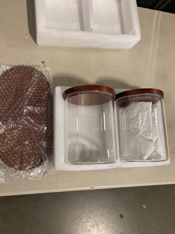 Photo 1 of Set of 2 101OZ Glass Jars with Airtight Lids Canister Sets for Kitchen Counter Flour Glass Storage Containers with Wooden Lid and a Tray for Kitchen or Laundry Room