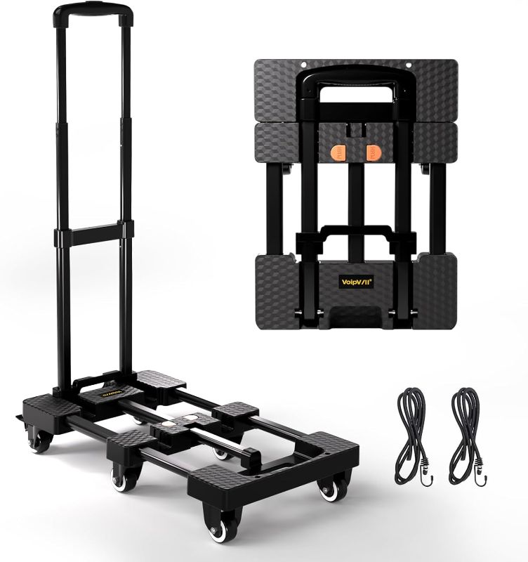 Photo 1 of Folding Hand Truck 500lbs, Portable Heavy Duty Dolly Cart, 6 Wheels Collapsible Luggage Cart with 2 Elastic Ropes - Compact Trolley Cart for Easy Moving - Ideal Hand Cart for Travel and More