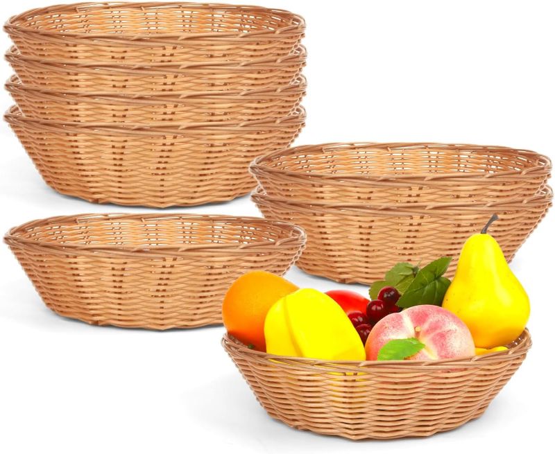 Photo 1 of Bread Basket, 11 Pack 9.45 Inch Large Gift Round Food Storage Basket Bin, Bread Container For Serving Wicker Baskets For Kitchen, Restaurant, Christmas Gifts