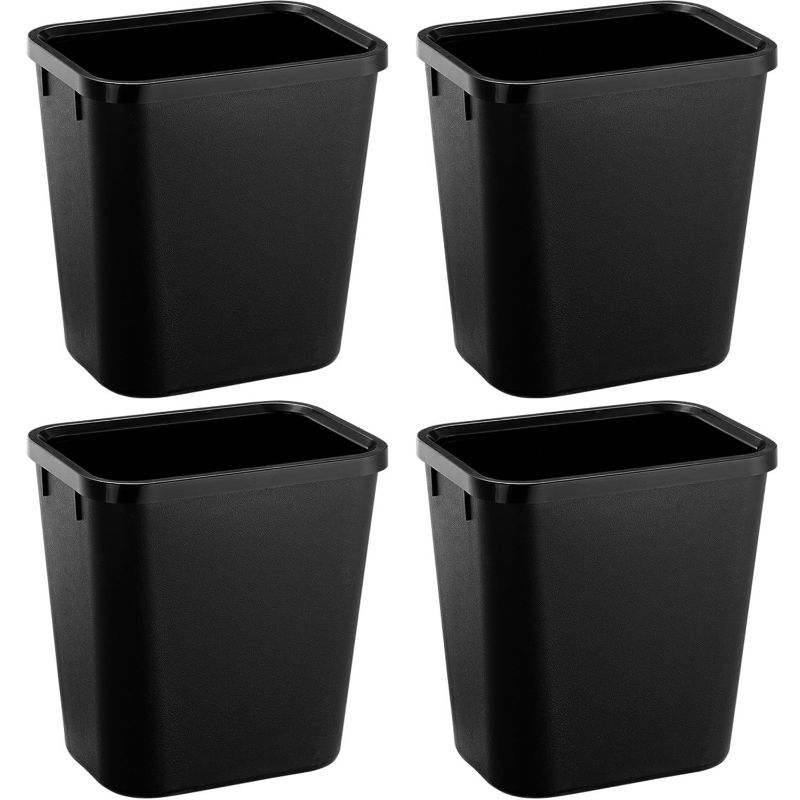 Photo 1 of Black Small Trash Can 4Pack, 2Gallon/8 L Plastic Office Trash Can Garbage Can Under Desk, Trash Cans for Bedroom, Office and Kitchen, Bathroom Trash Can Fits Narrow Space, Plastic Trash Can