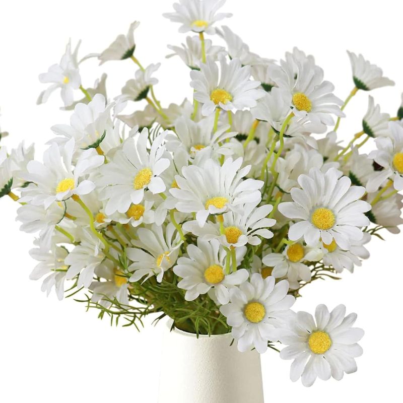 Photo 1 of Artificial Flowers 8 Bundles 20” White Artificial Daisy Flowers UV Resistant Outdoor Fake Wildflowers with Stems Faux Greenery Shrubs Plants Arrangements for Home Garden Vase Decor