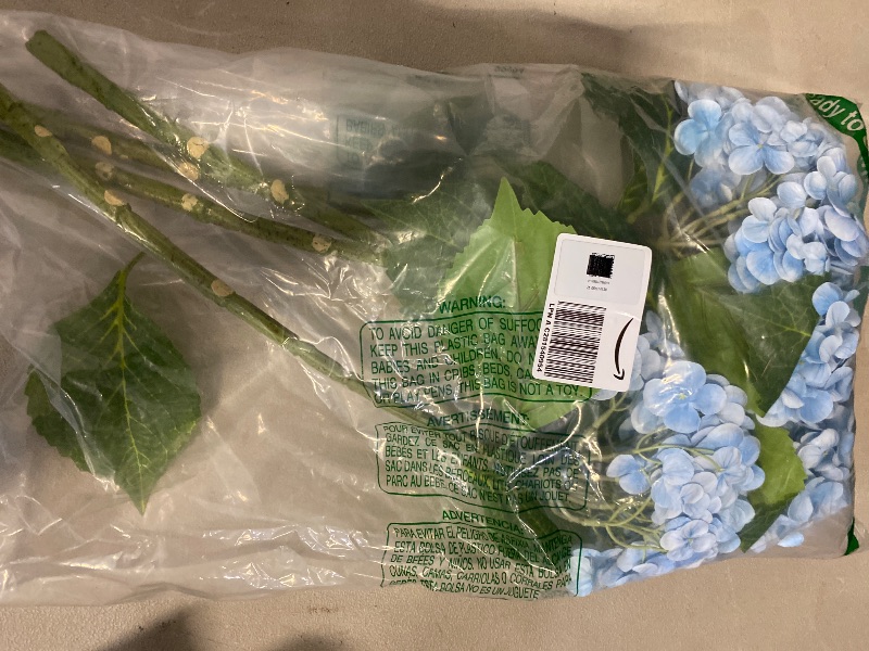 Photo 1 of 12.6'' Light Blue Hydrangea Artificial Flowers, 4Pcs Realistic Latex Faux Hydrangeas with Short Stems & Leaves for Home Decor, Party Floral Arrangements, Wedding Bouquet, Table Centerpieces