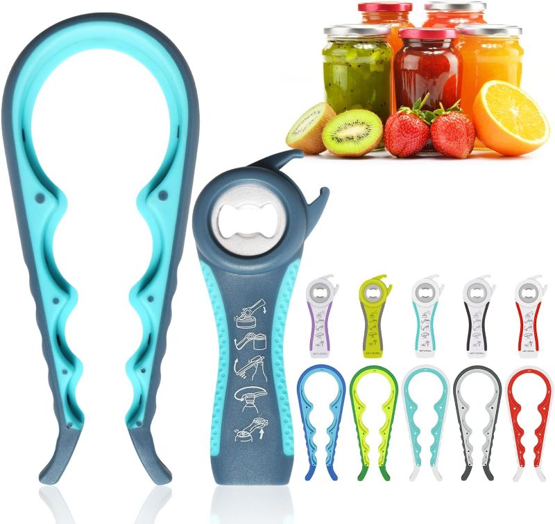 Photo 1 of Jar Opener, 5 in 1 Multi Function Can Opener Bottle Opener Kit with Silicone Handle Easy to Use for Children, Elderly and Arthritis Sufferers (JAR-blue2.0)