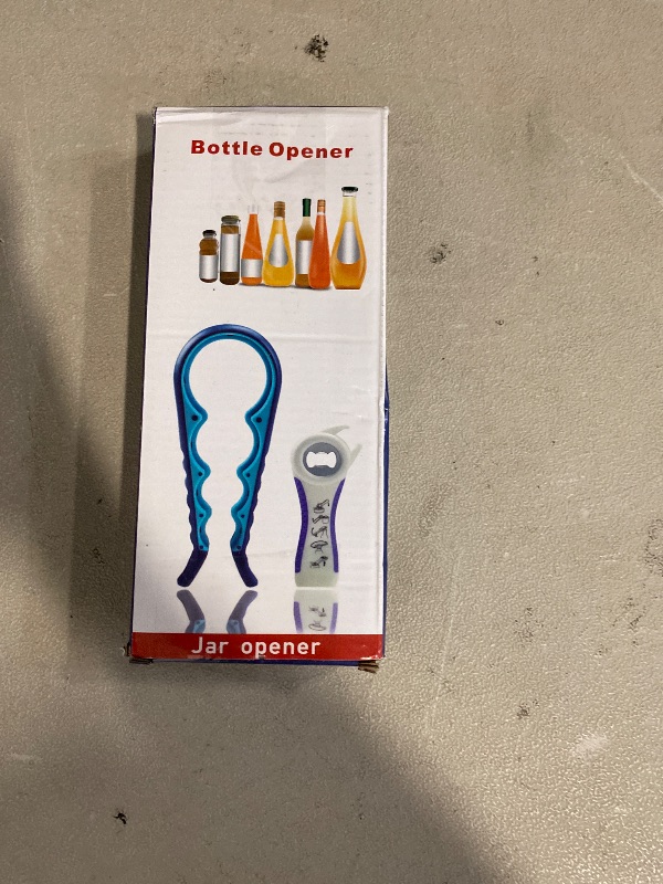 Photo 1 of Jar Opener, 5 in 1 Multi Function Can Opener Bottle Opener Kit with Silicone Handle Easy to Use for Children, Elderly and Arthritis Sufferers (JAR-blue2.0)