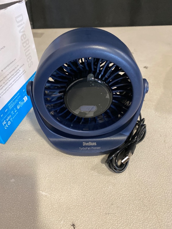 Photo 1 of Diveblues USB Desk Turbo Fan, Ultra-Quiet Mini Desk Fan, Powerful Wind, LED Display, 5 Speed, 360° Rotating Small Portable Fan for Home, Office and Outdoor Cool Tech Gadgets - TurboBreeze