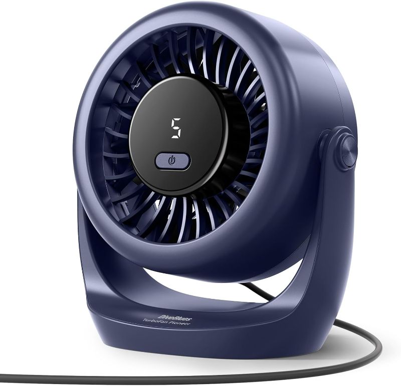 Photo 1 of Diveblues USB Desk Turbo Fan, Ultra-Quiet Mini Desk Fan, Powerful Wind, LED Display, 5 Speed, 360° Rotating Small Portable Fan for Home, Office and Outdoor Cool Tech Gadgets - TurboBreeze