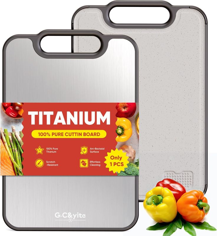 Photo 1 of G.C&yite Titanium Cutting Board for kitchen, Lightweight No Toxic Double Sided Pure Titanium Chopping Board with Wheat Straw PP for Food Safety, Easy to Clean, Kitchen Gifts 15.5" x 10.5", 1-Pcs