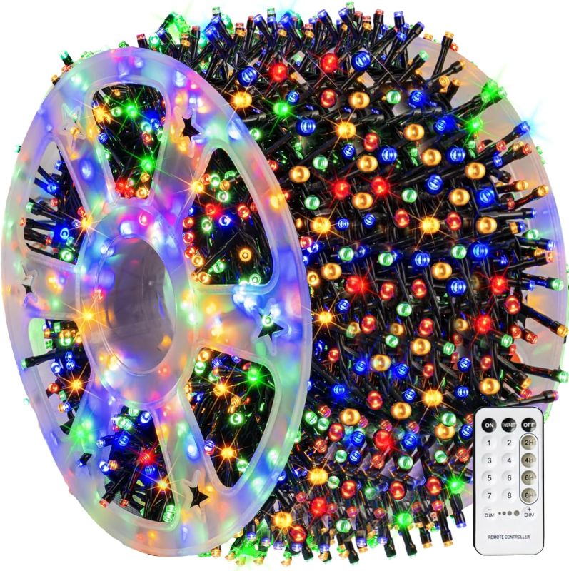 Photo 1 of Dazzle Bright Outdoor Christmas String Lights, 1000 LED 328 FT Plug in Fairy Light with Remote Control 8 Modes & Timer, Waterproof Decoration for Home Garden Yard Xmas Wedding, Multi-Colored