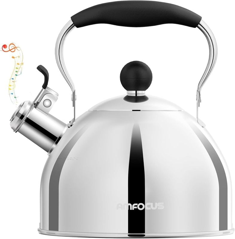 Photo 1 of Tea Kettle, 1.8L Stainless Steel Whistling Tea Kettle, Stovetop Whistling Teakettle Tea Pots for Stove Top with Ergonomic Folding Handle, Small Teapot, Water boiler for Tea, Coffee (Silver)