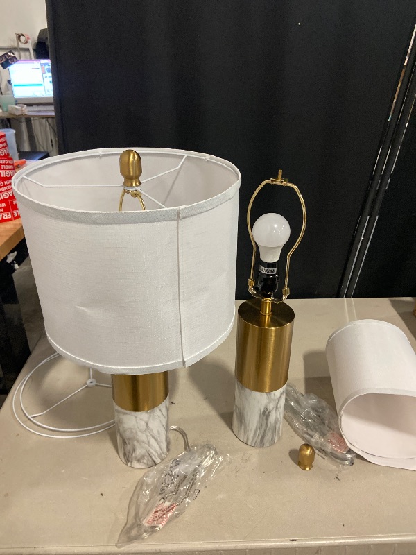 Photo 1 of 22" Modern Table Lamp 2-Pack, Three-Color Temperate Fabric Shade, for Living Room Or Bedroom, Includes Bulb(White+Gold)