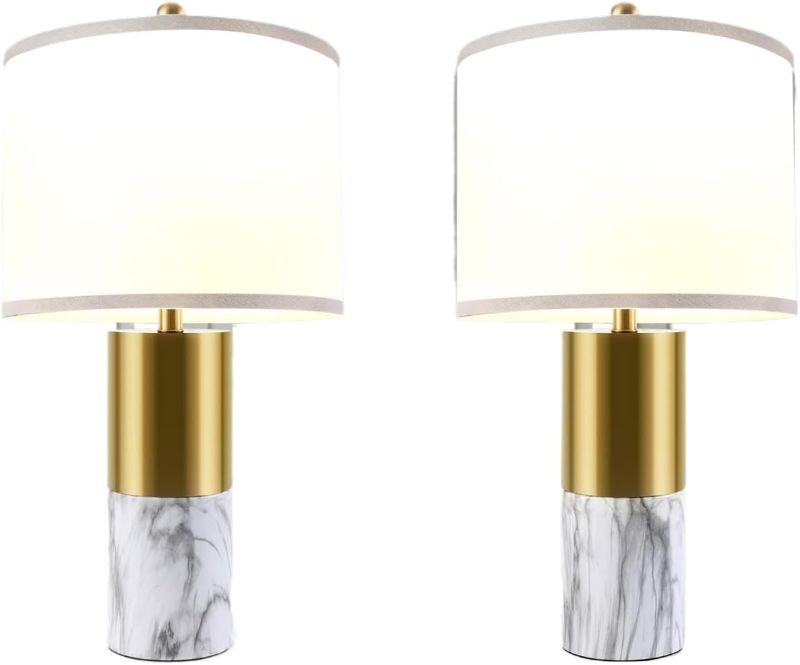 Photo 1 of 22" Modern Table Lamp 2-Pack, Three-Color Temperate Fabric Shade, for Living Room Or Bedroom, Includes Bulb(White+Gold)