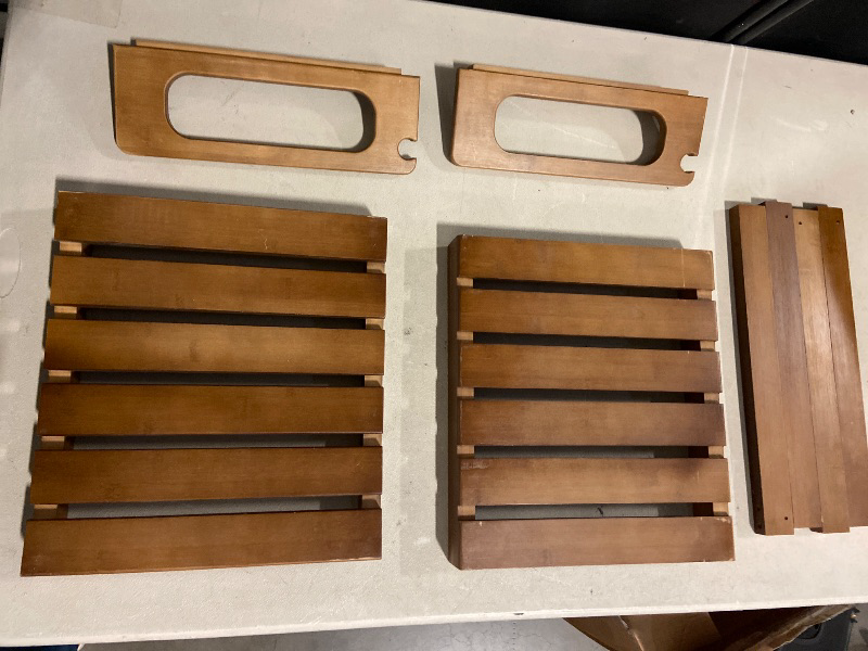 Photo 1 of BLUEWEST Shower Bench Seat with Storage Shelf, Natural Wood Shower Benches for Inside Shower to Sit on, Waterproof Bathroom Spa Bench Stool for Legs Shaving with Built-in Handle & Shower Head Holder