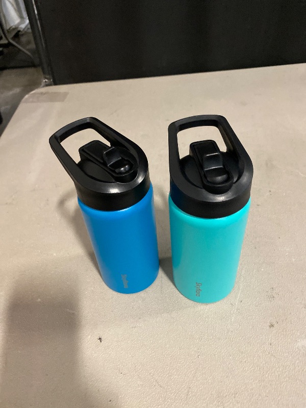 Photo 1 of Kids Water Bottle with Straw 2 Pack, 16oz Water Bottles Bulk, Single Wall 18/8 Stainless Steel, Dishwasher Safe & Leakproof, Reusable Gift for Girls Boys to School Sports Travel Camping, Blue & Green