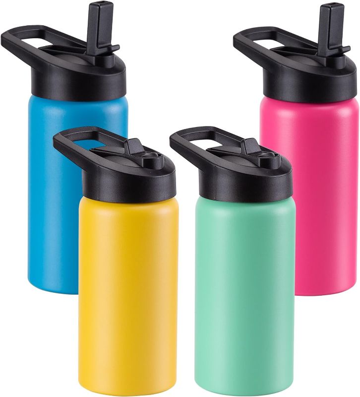 Photo 1 of Kids Water Bottle with Straw 2 Pack, 16oz Water Bottles Bulk, Single Wall 18/8 Stainless Steel, Dishwasher Safe & Leakproof, Reusable Gift for Girls Boys to School Sports Travel Camping, Blue & Green