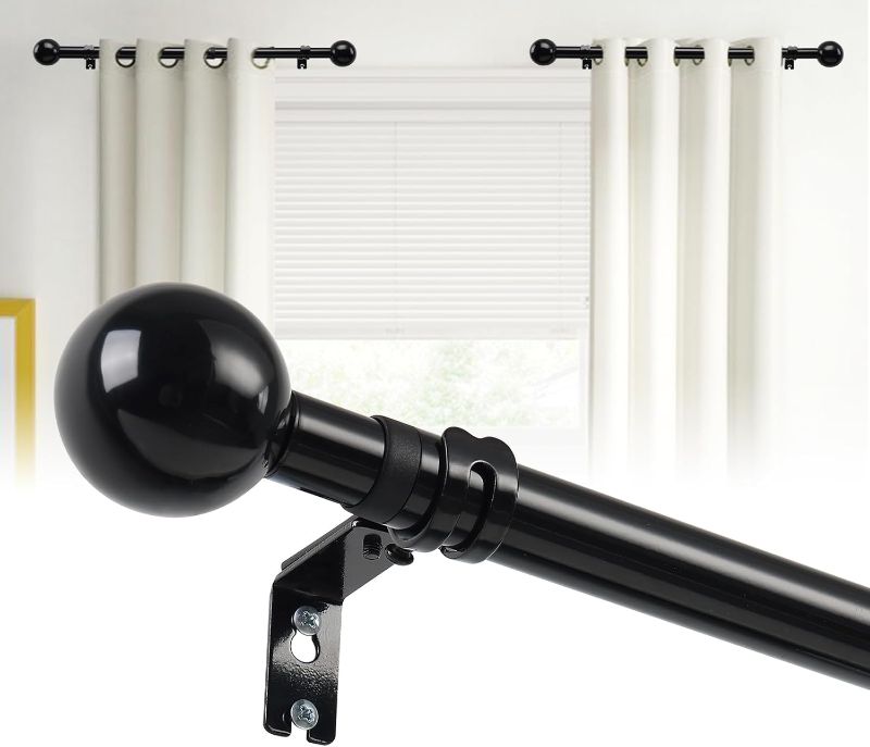 Photo 1 of 12-20 Inch 1" Side Curtain Rod,Set of 2, Adjustable Black Curtain Rods Side, Short Curtain Rod with Decorative Finals, Heavy Duty Side Curtain Rod Set for Windows, Cafe, French Door