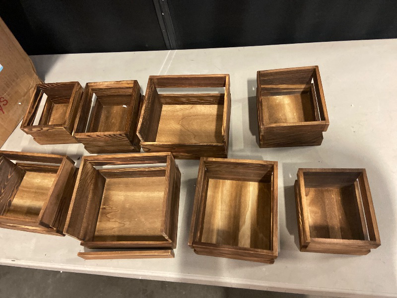 Photo 1 of 8 Pcs Buffet Risers with Mini Signs, Rustic Wood Cake Stands, Food Risers for Buffet Table, Dessert Display Stand, Wood Crates, Rustic Cake Stand for Party, Wedding, Birthday, Baby Shower, 4 Sizes