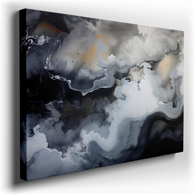 Photo 1 of Canvas Art Decor: Monochrome Mastery In Swirling Abstract, a Mesmerizing Vortex Of Emotion And Motion Art Decoration, Office Arts Design. Size: 91x61 cm (36x24 inch)