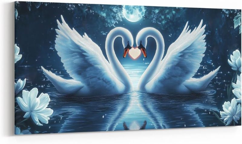Photo 1 of Castle Fairy White Swan Large Canvas Wall Art,Romantic Valentine's Day Wall Decorations for Home,Dreamy Blooming Tulip Posters Decor Picture Paintings for Bedroom 48"X24"