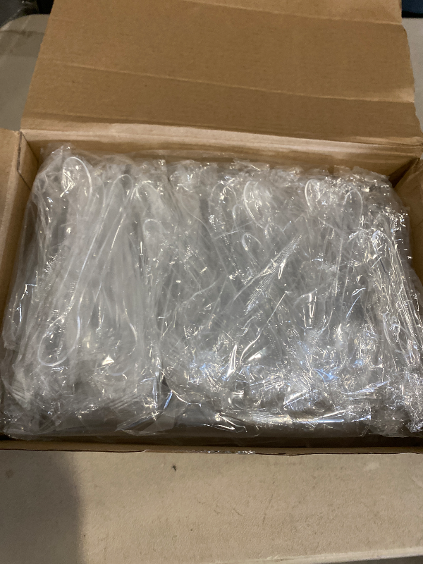 Photo 1 of 100 Pack Mini Dessert Cups with Spoons Small Plastic 3 oz Slanted Round Shooter Disposable Clear Plastic Parfait Appetizer Cup for Tasting Sample Appetizers