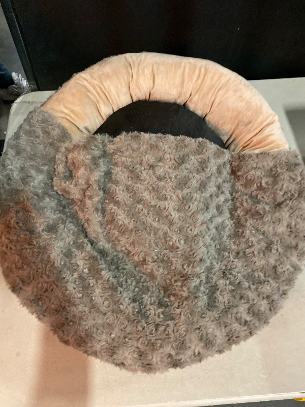 Photo 1 of GASUR Small Dog & Cat Bed, 23'' Donut Pet Bed Mat with Hooded Blanket, Anti-Anxiety Burrow Cave Bed, Cozy Puppy Bed, Machine Washable, for Indoor Pets up to 20lbs