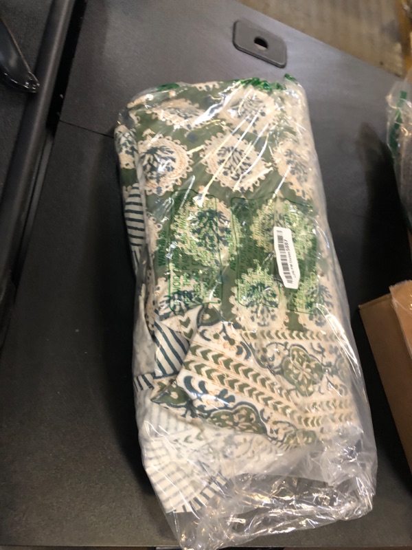 Photo 1 of ATOSII Kari Green 100% Cotton Rectangle Boho Summer Tablecloth, Block Print Floral Table Cloth Linen for Dining, Parties, Wedding, Outdoors Home Decor 60 X 108 Inches I 8 Seater I