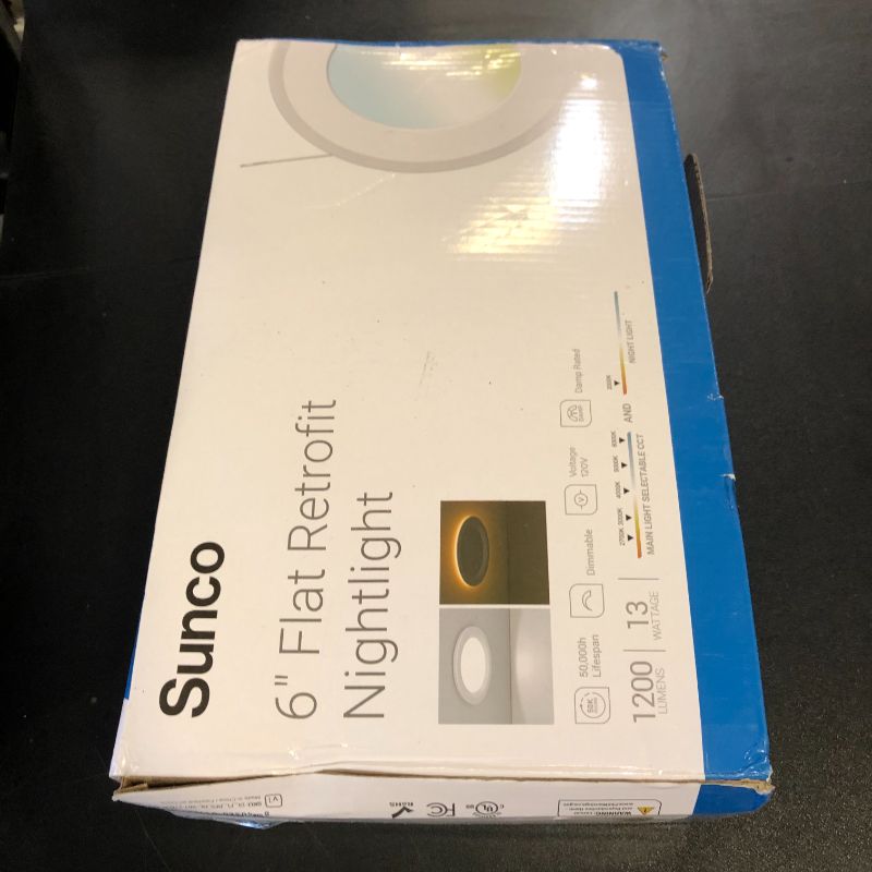 Photo 1 of Sunco 6 Inch LED Recessed Light, Can Lights for Ceiling, Flat with Nightlight, 1200 Lumens, Selectable CCT 2700K/3000K/4000K/5000K/6000K, Dimmable, 13W UL 4 Pack.